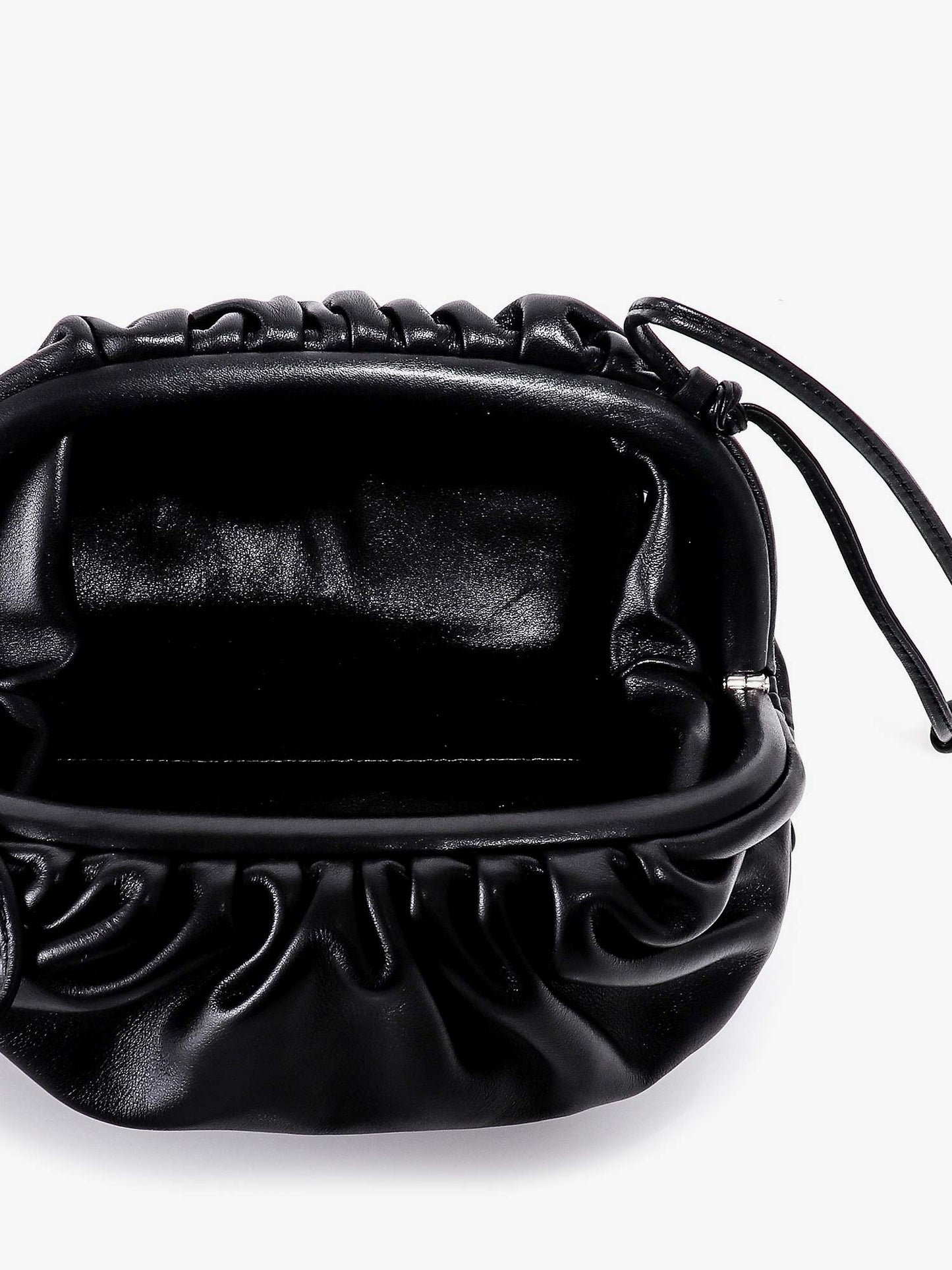 Gathered mini pouch with leather shoulder strap