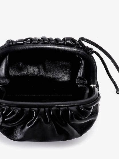 Gathered mini pouch with leather shoulder strap thumbnail