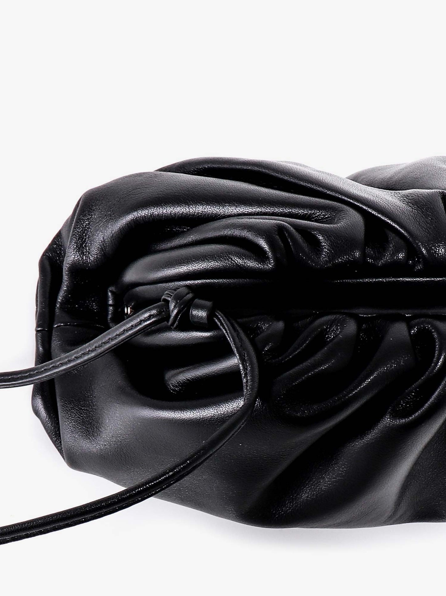 Gathered mini pouch with leather shoulder strap