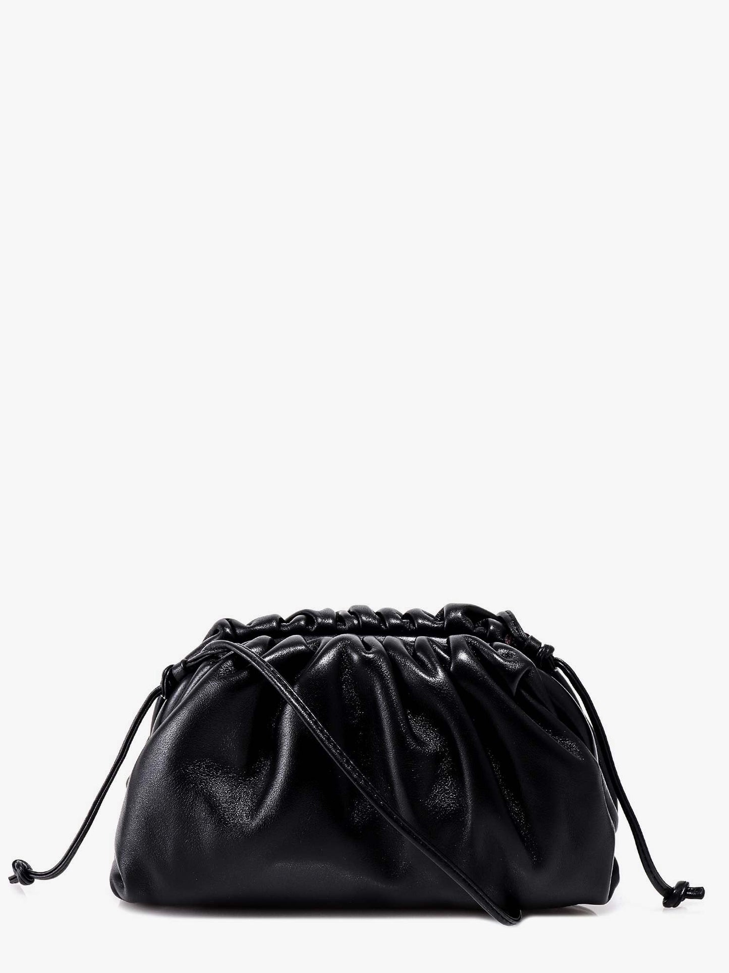 Gathered mini pouch with leather shoulder strap