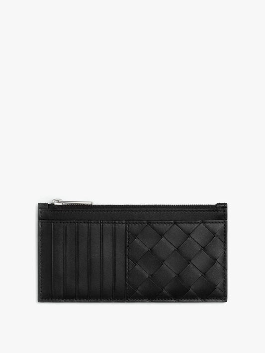 Leather wallet with intrecciato motif
