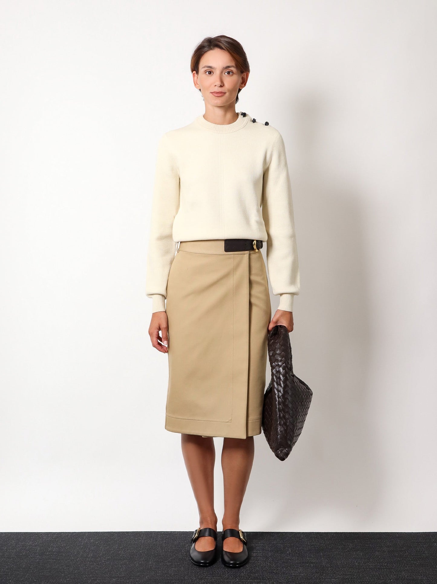 Cotton midi skirt with leather belt