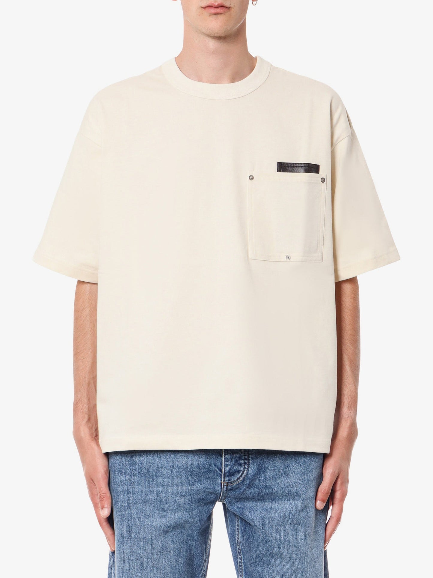 Cotton t-shirt with leather detail