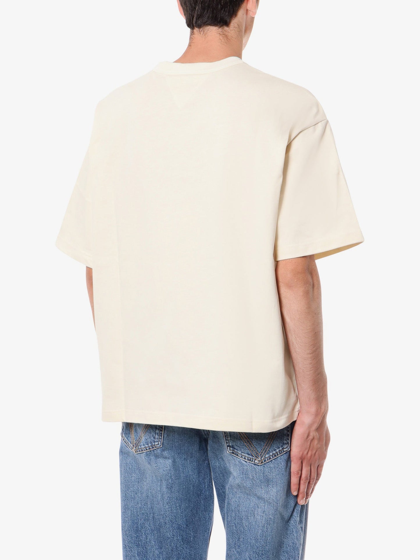 Cotton t-shirt with leather detail