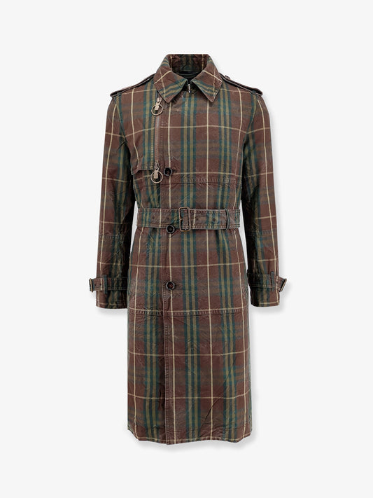 Cotton trench with check motif
