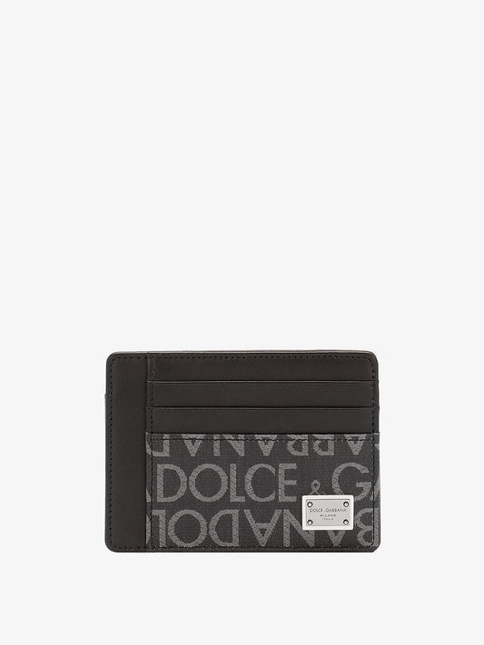 Leather card holder with logo detail