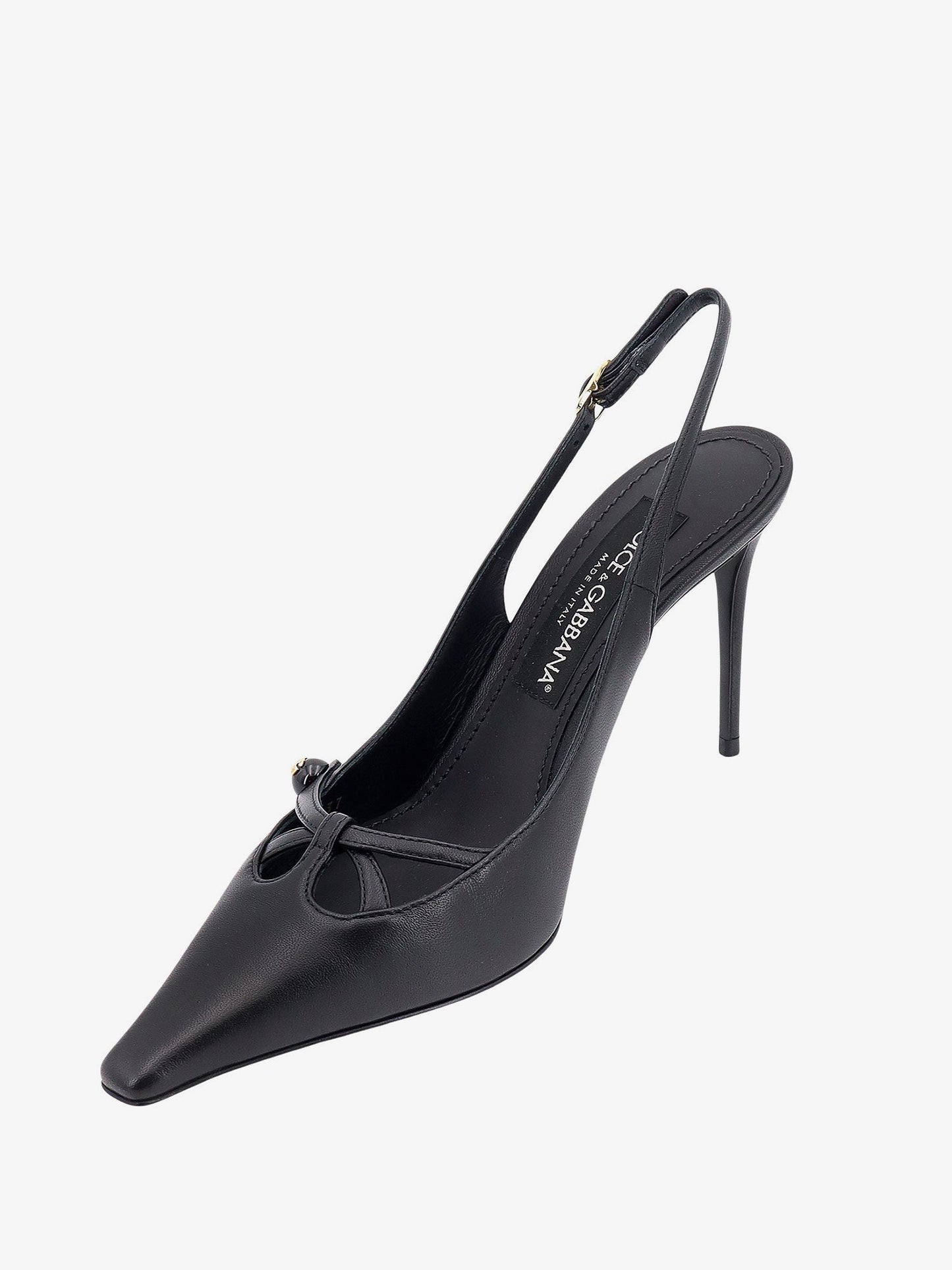 Leather slingback with metal monogram