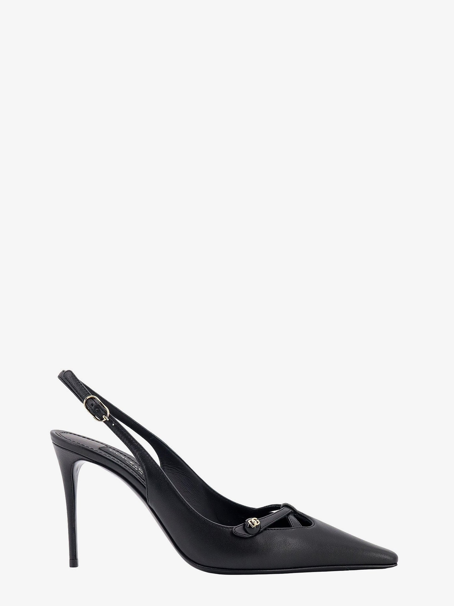 Leather slingback with metal monogram