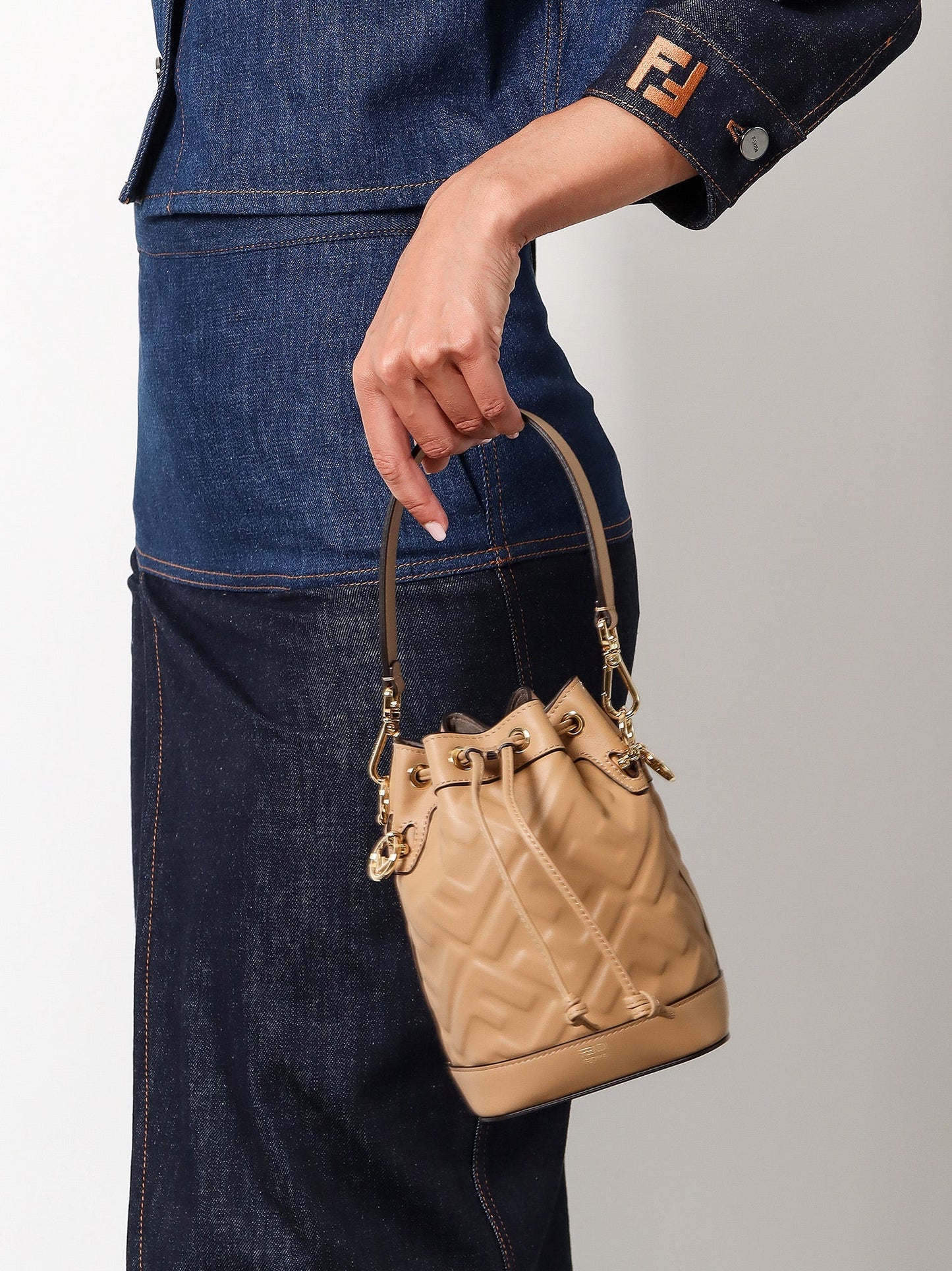 Leather bucket bag with FF motif