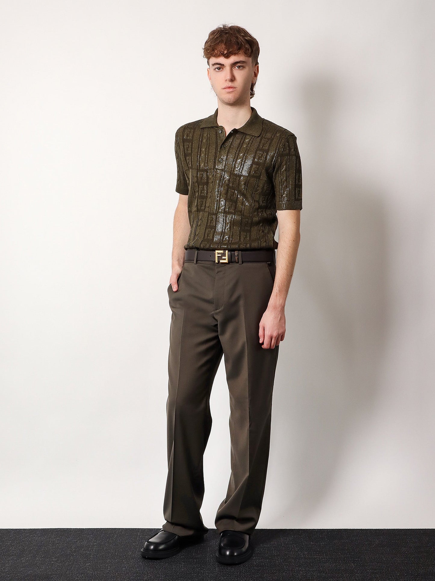 Braided wool polo shirt withFF details