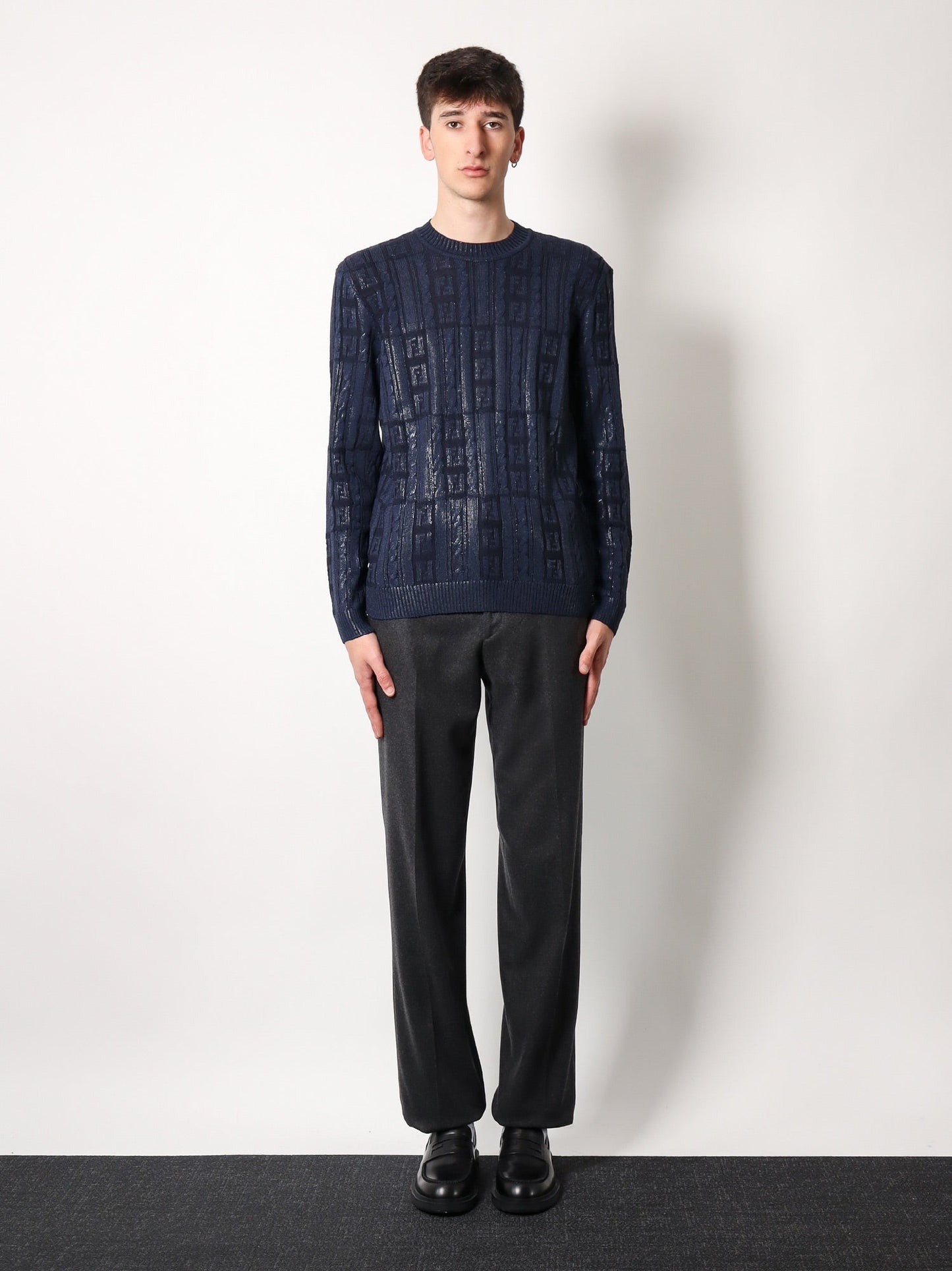 Braided wool sweater with FF details
