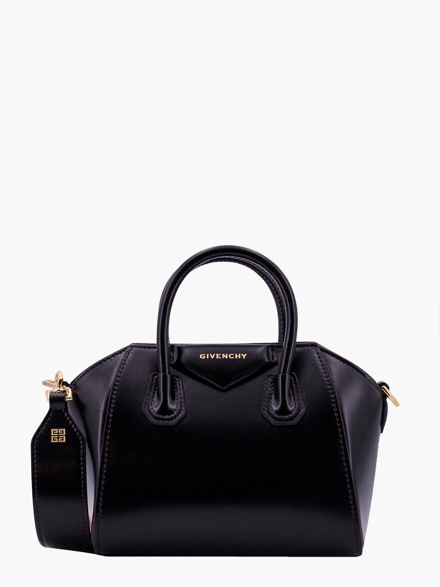 Leather handbag with frontal logo