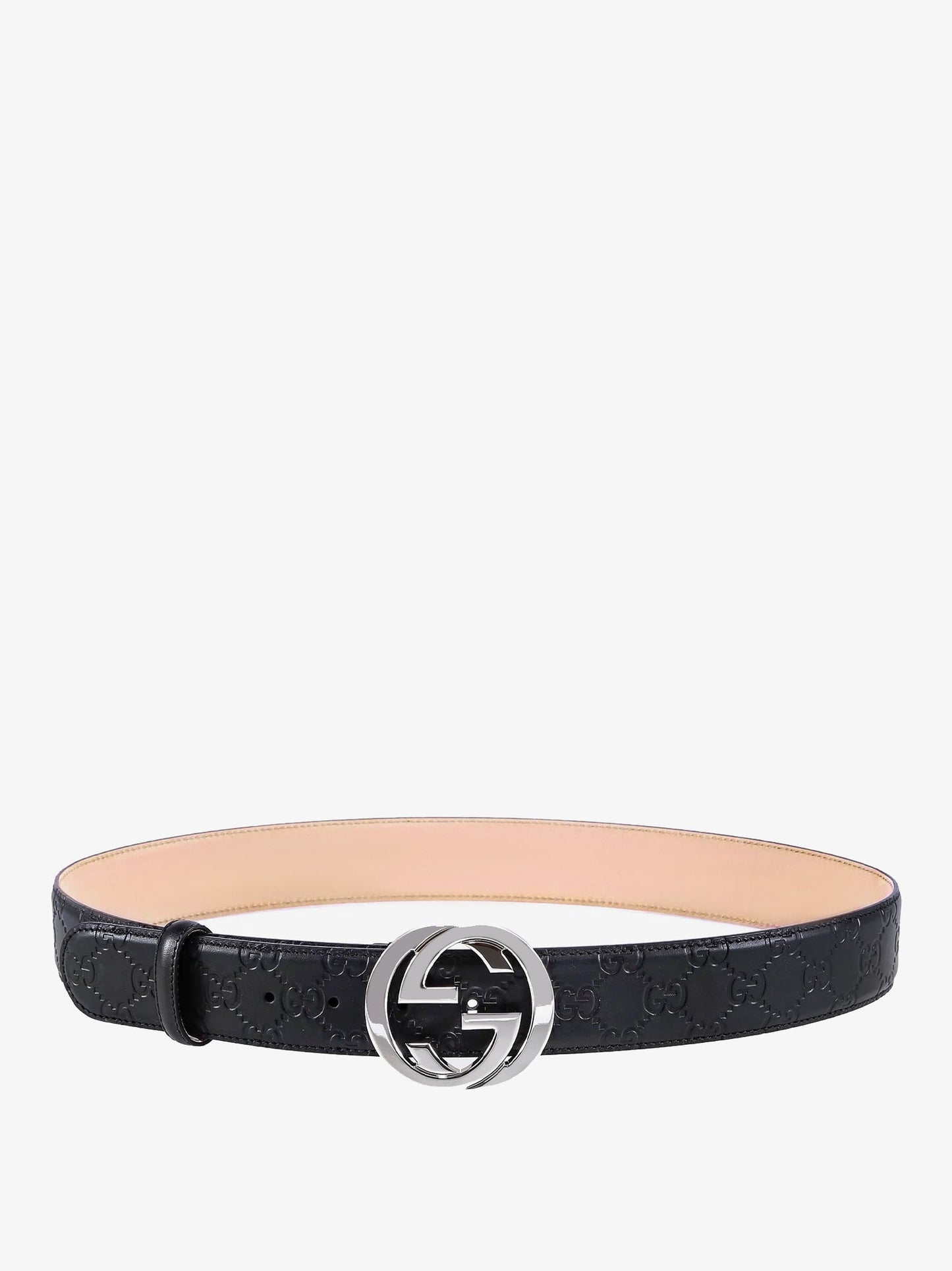 Leather belt with gg silver metal buckle