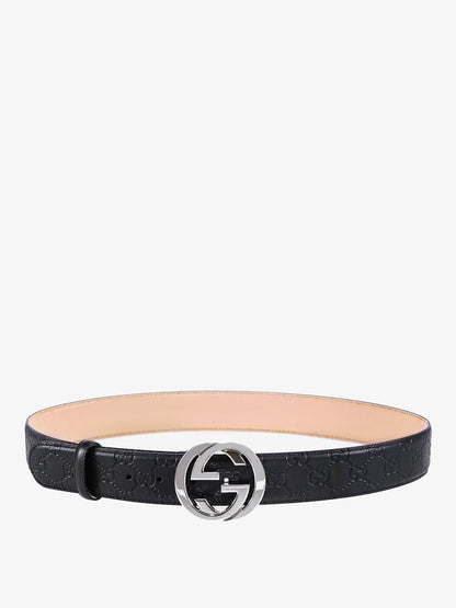 Leather belt with gg silver metal buckle thumbnail