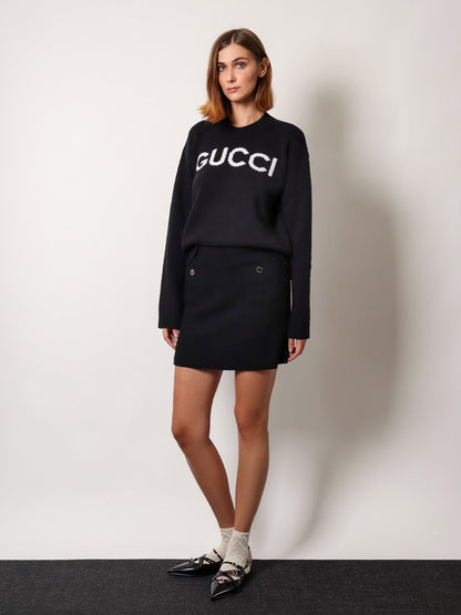 Maglia in lana con ricamo gucci sulla parte anteriore thumbnail