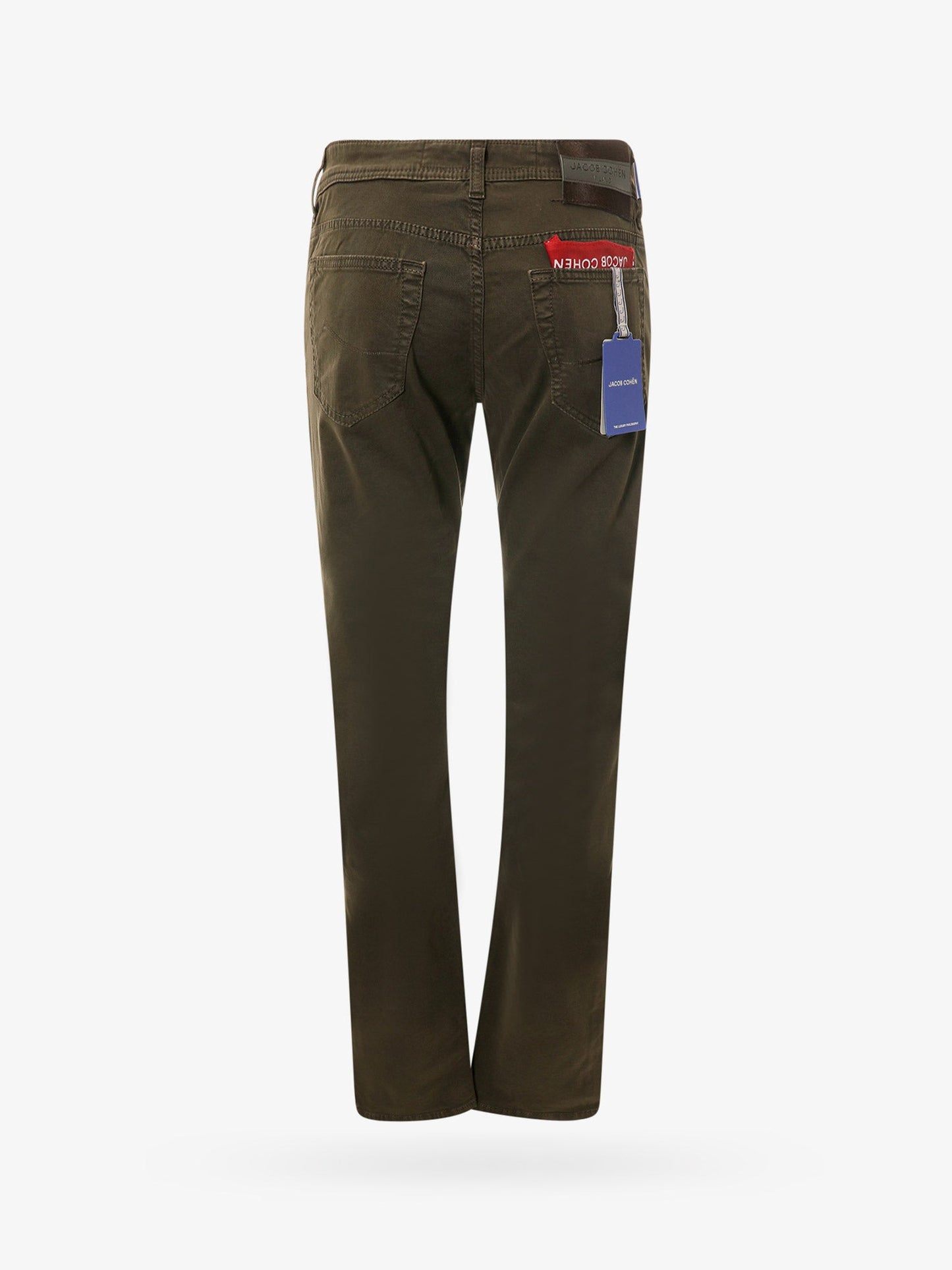Regular slim fit cotton trouser with back pony-skin patch