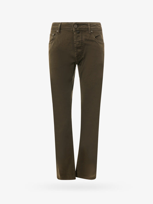 Regular slim fit cotton trouser with back pony-skin patch
