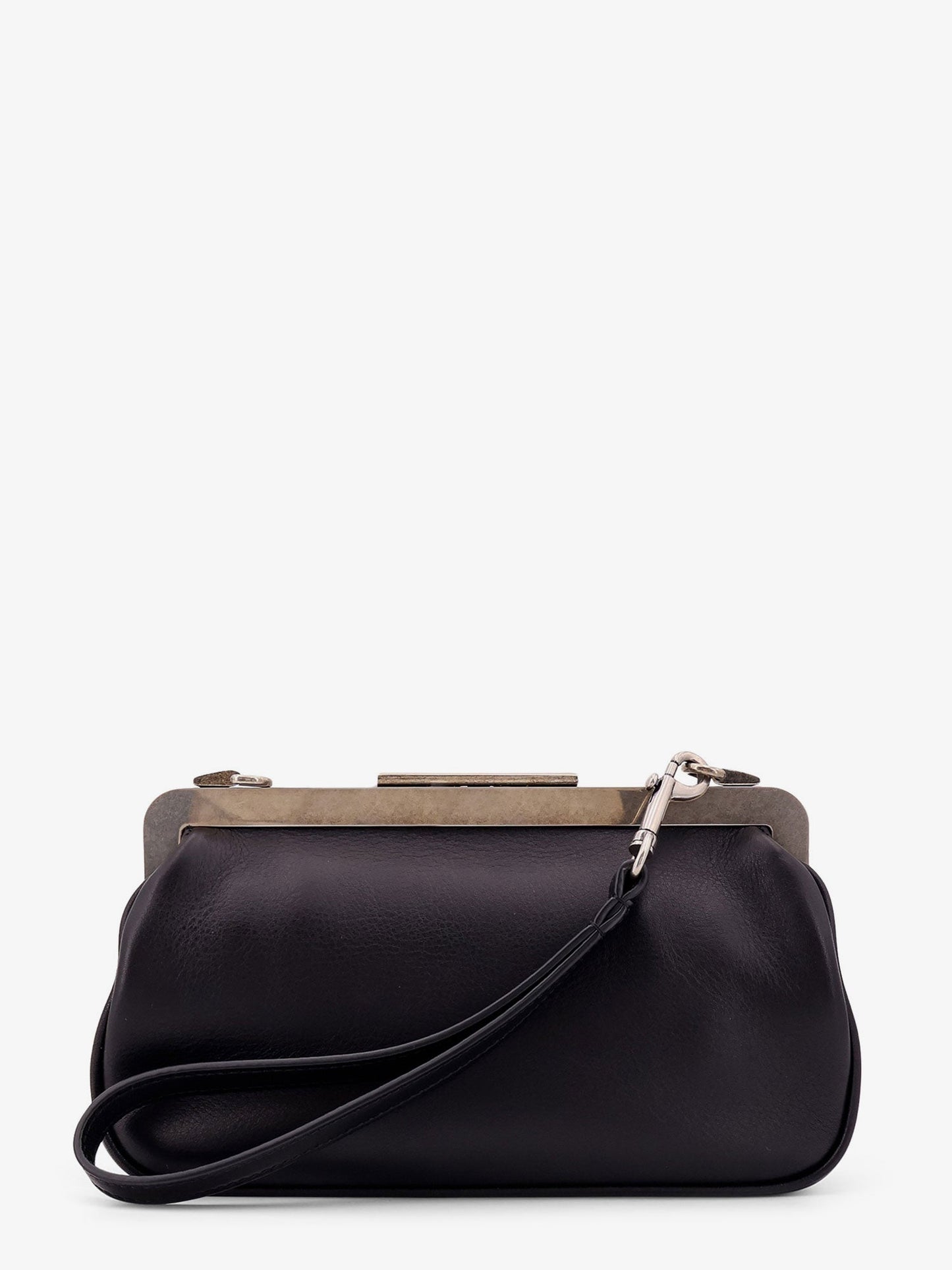 Leather clutch with metal logoed detail