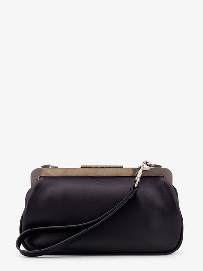 Leather clutch with metal logoed detail thumbnail