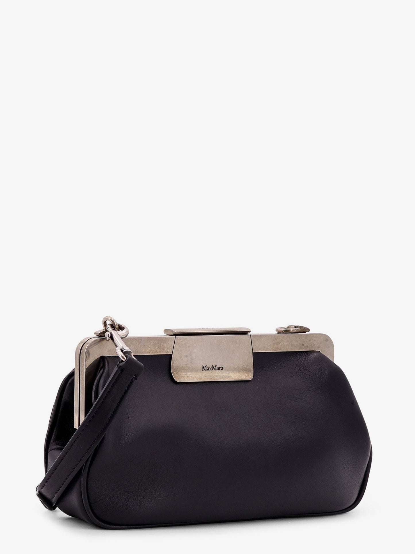 Leather clutch with metal logoed detail