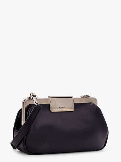 Leather clutch with metal logoed detail thumbnail