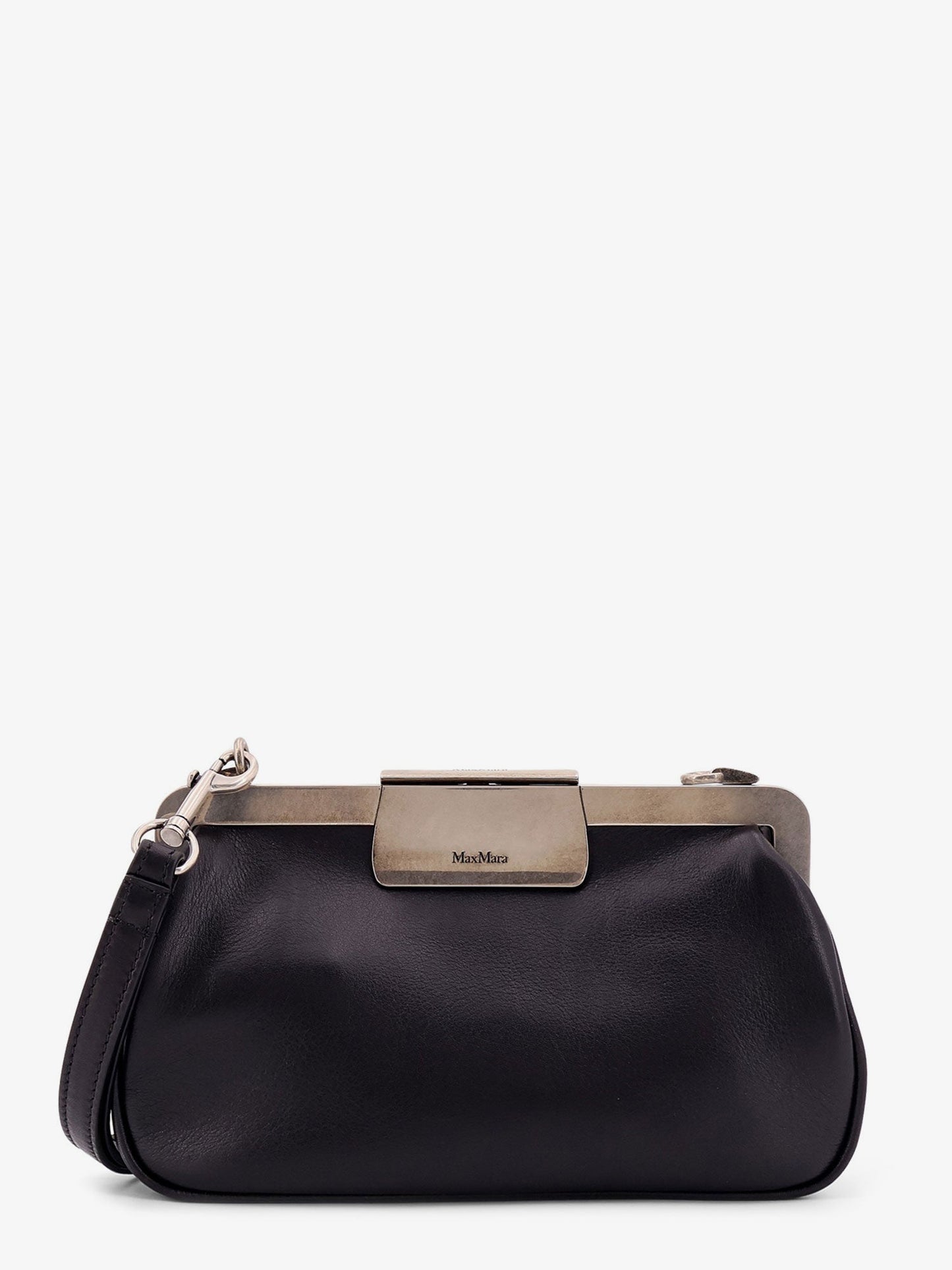 Leather clutch with metal logoed detail