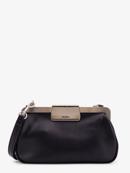 Leather clutch with metal logoed detail thumbnail