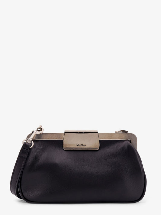 Leather clutch with metal logoed detail