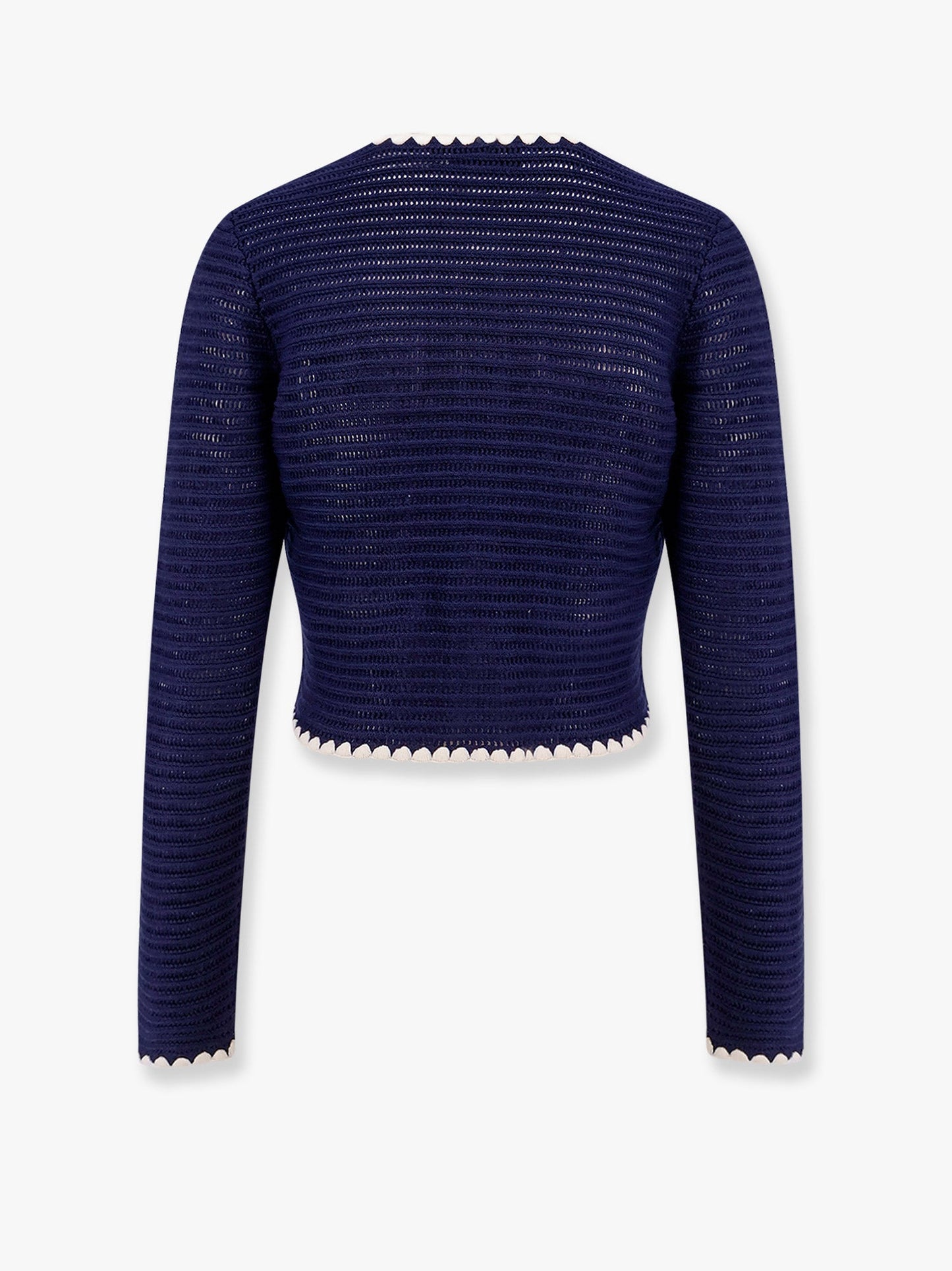 Crochet knitted cardigan with contrasting profiles