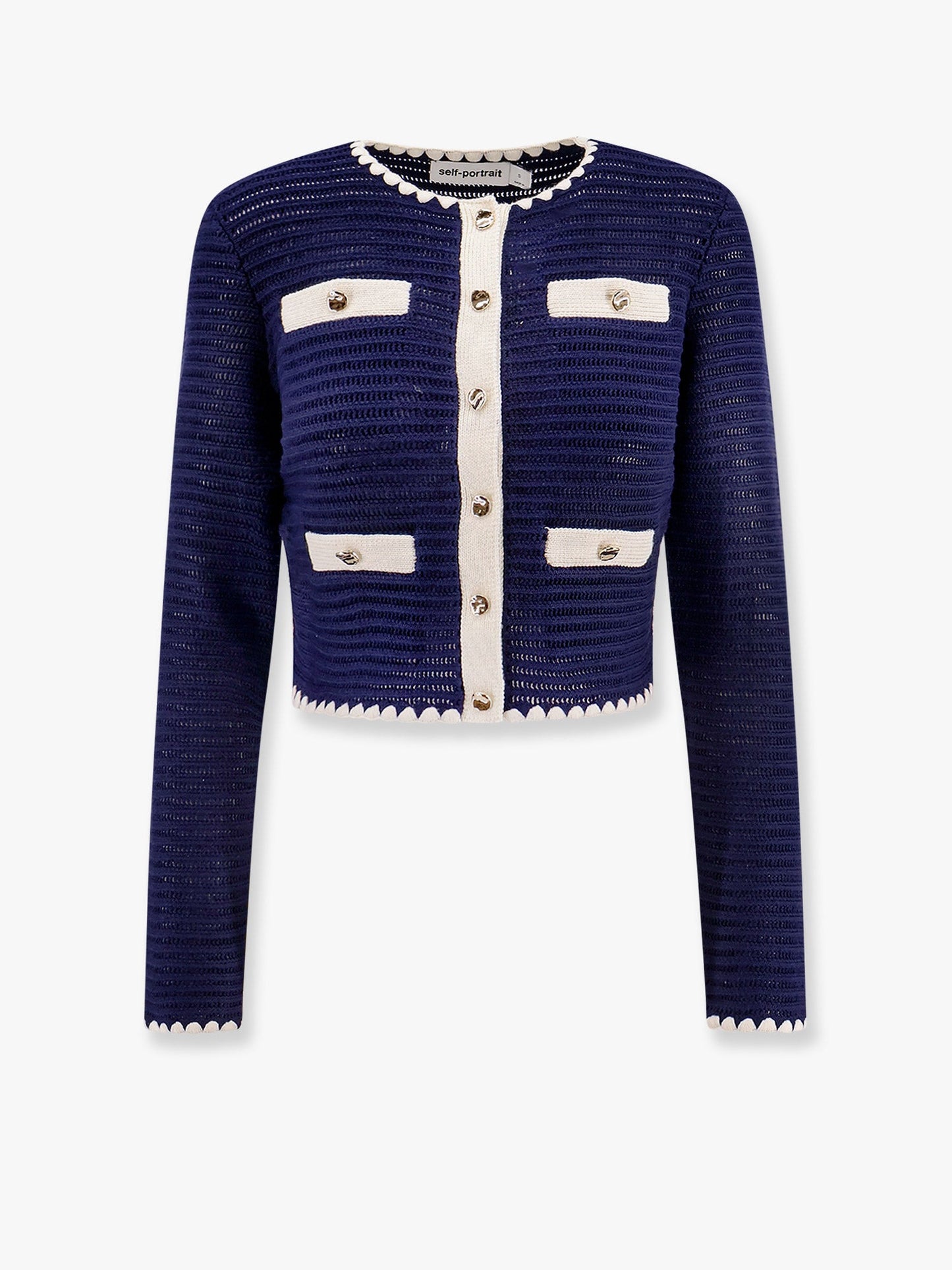Crochet knitted cardigan with contrasting profiles