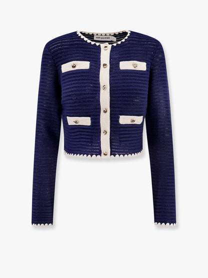 Crochet knitted cardigan with contrasting profiles thumbnail