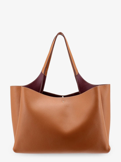 Borsa a spalla in pelle media con doppio manico in pelle, tasche interne e logo inciso thumbnail