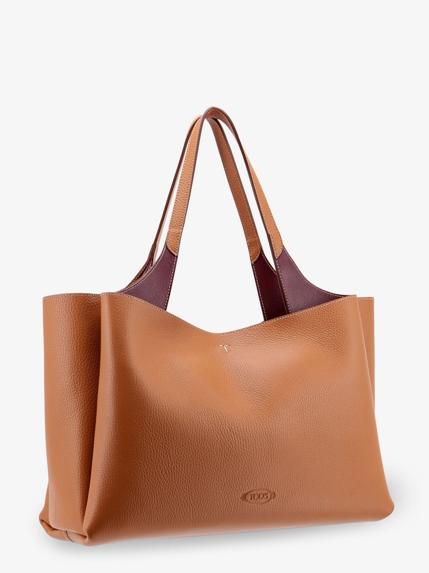 Borsa a spalla in pelle media con doppio manico in pelle, tasche interne e logo inciso