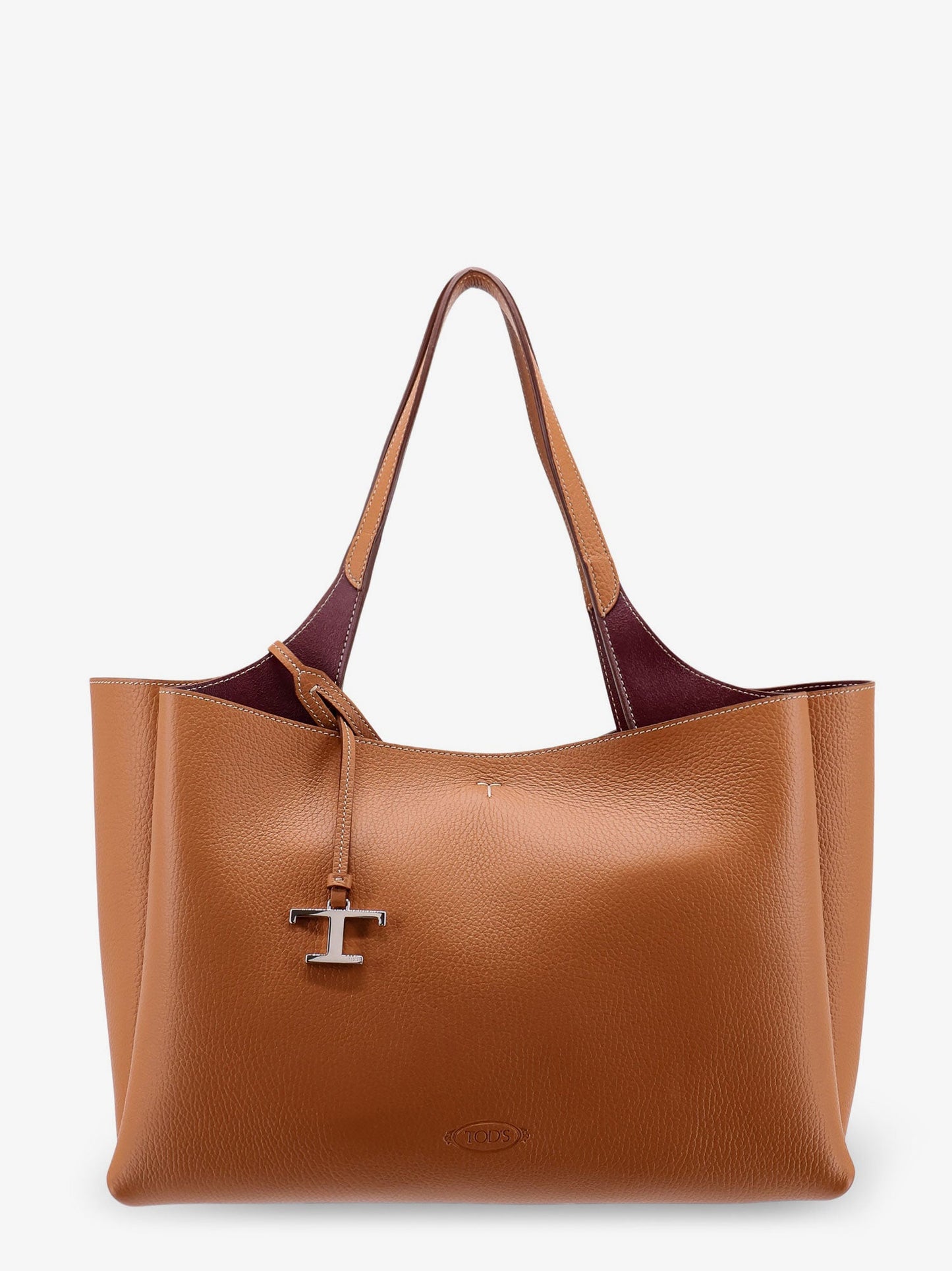 Borsa a spalla in pelle media con doppio manico in pelle, tasche interne e logo inciso