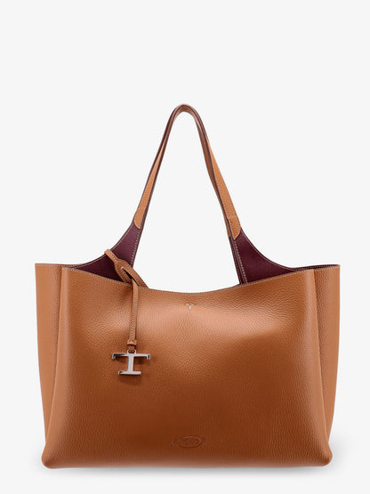 Borsa a spalla in pelle media con doppio manico in pelle, tasche interne e logo inciso thumbnail