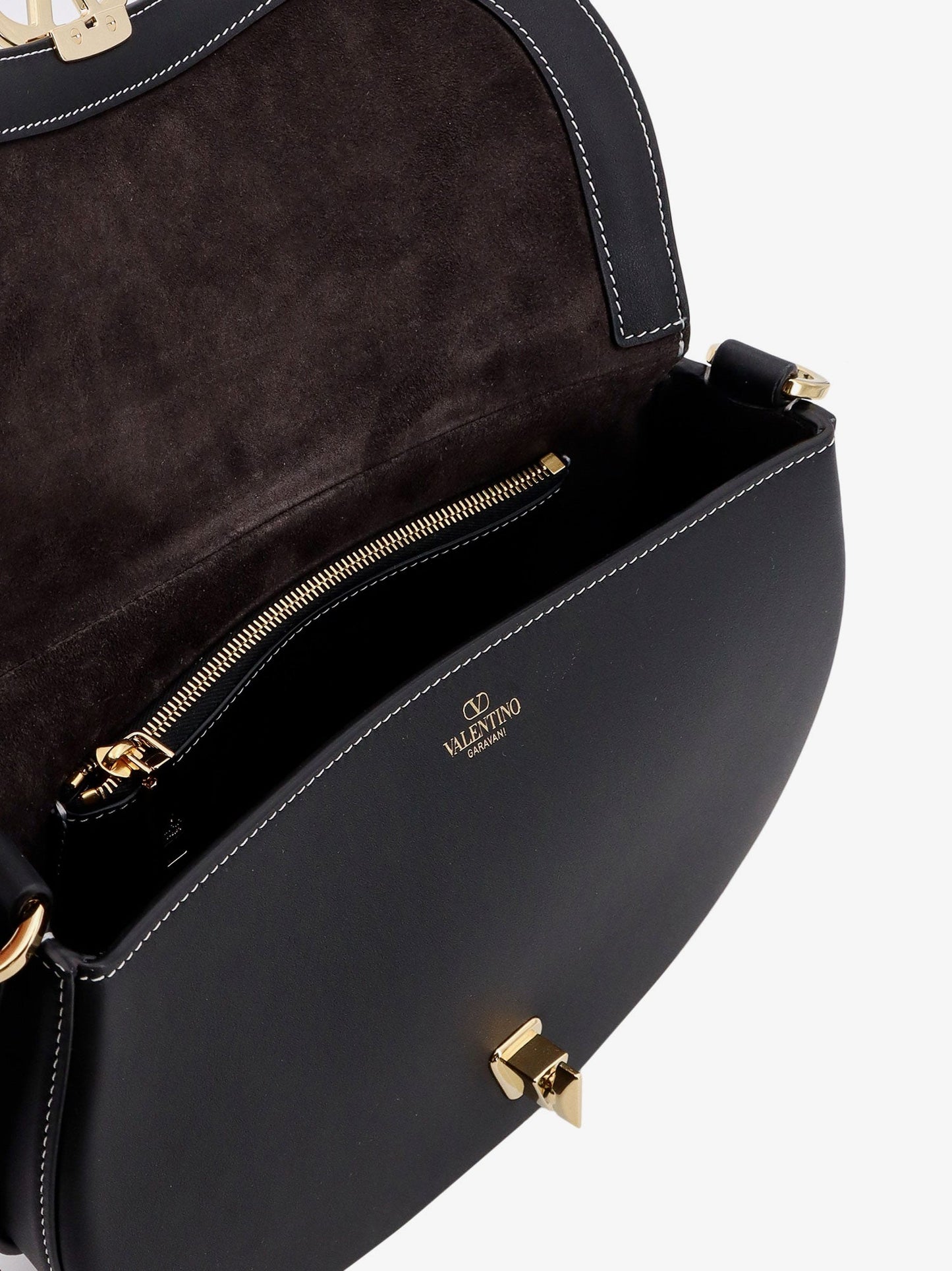 Leather shoulder bag with VLogo signature detail