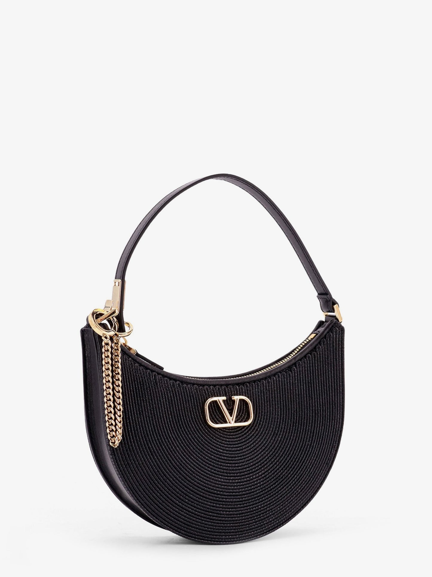 Mini hobo VLogo signature Valentino Garavani in pelle e rafia con tracolla in pelle e metallo
