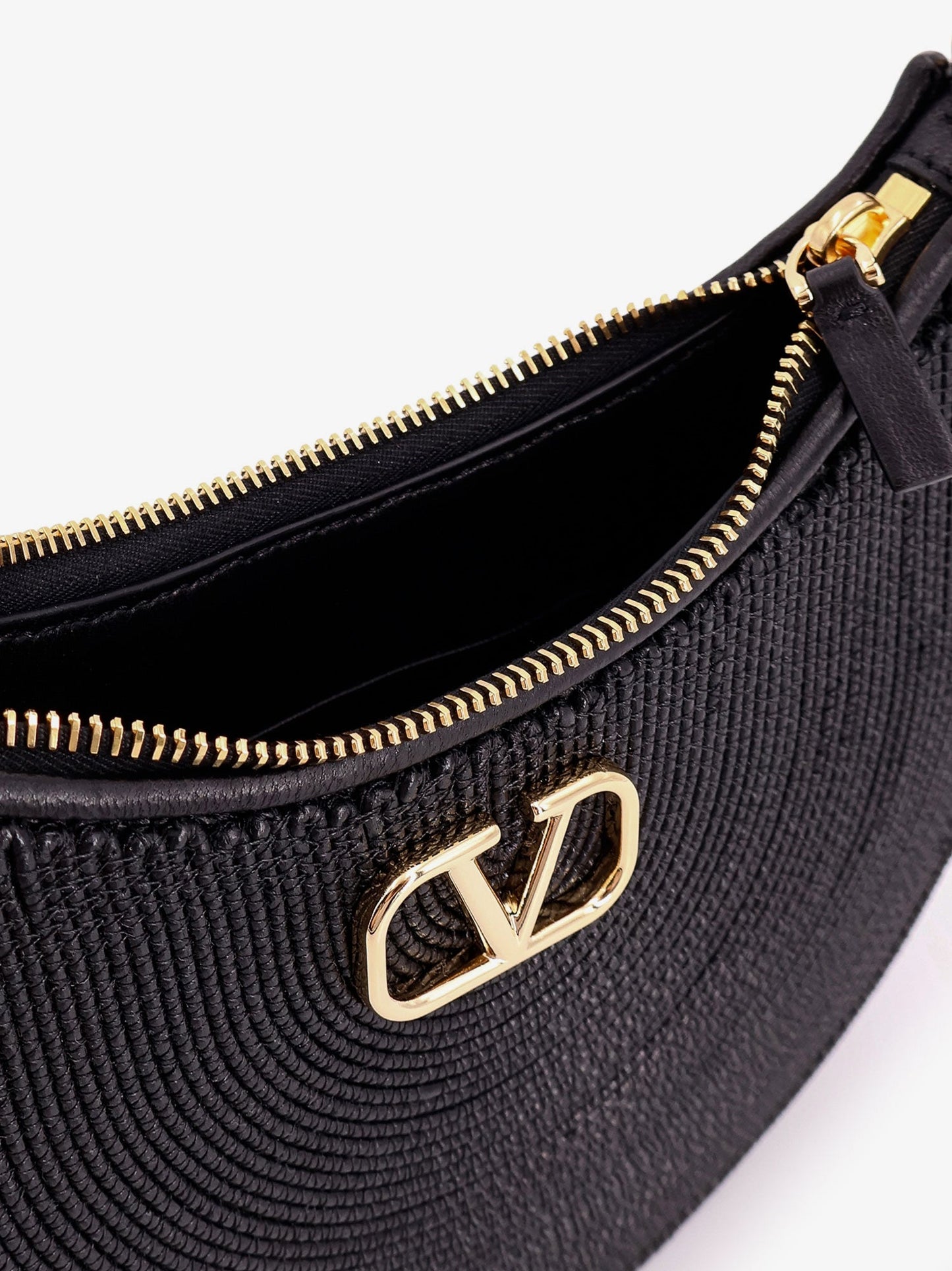 Mini hobo VLogo signature Valentino Garavani in pelle e rafia con tracolla in pelle e metallo