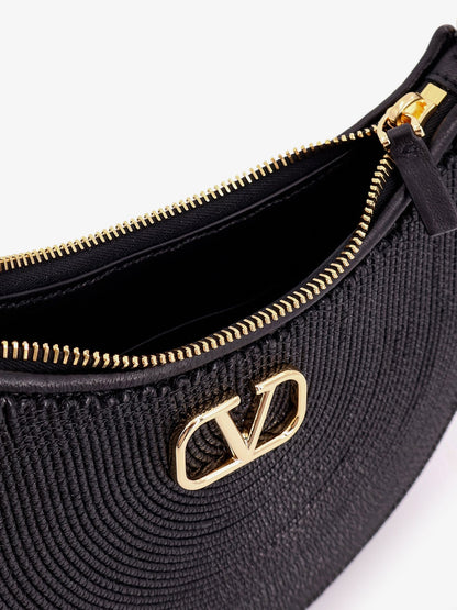 Mini hobo VLogo signature Valentino Garavani in pelle e rafia con tracolla in pelle e metallo thumbnail