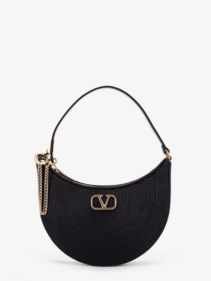 Mini hobo VLogo signature Valentino Garavani in pelle e rafia con tracolla in pelle e metallo thumbnail