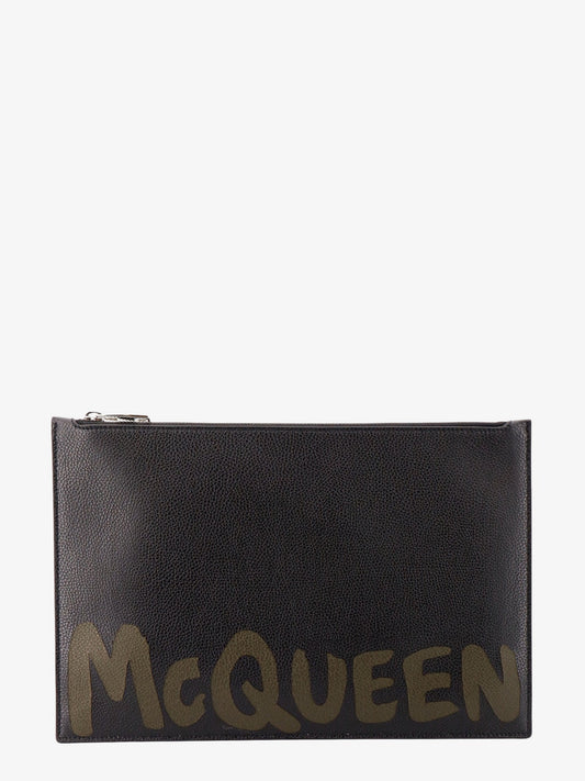 Leather clutch with mcqueen graffiti logo