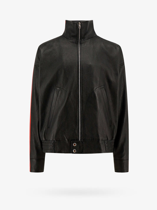 Leather jacket with contrasting bands