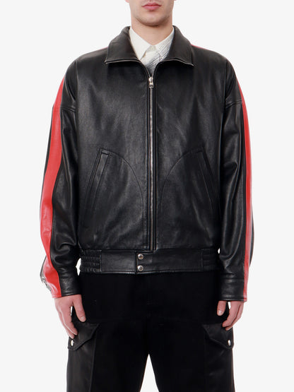 Leather jacket with contrasting bands thumbnail