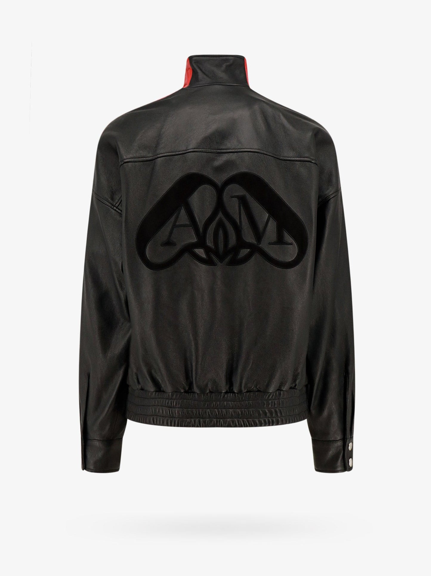 Leather jacket with contrasting bands