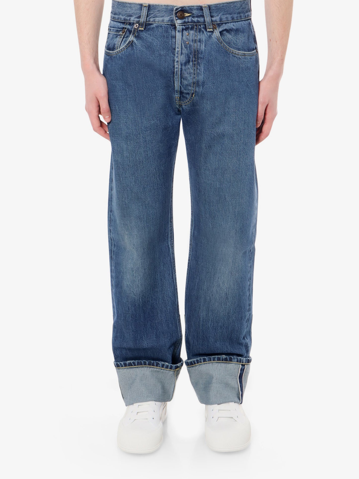 Cotton jeans with leather logo patch