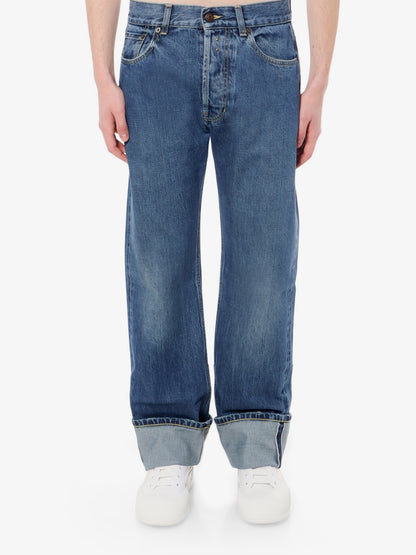 Cotton jeans with leather logo patch thumbnail