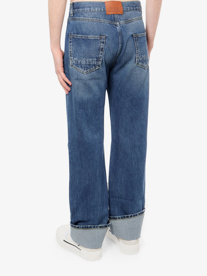 Cotton jeans with leather logo patch thumbnail