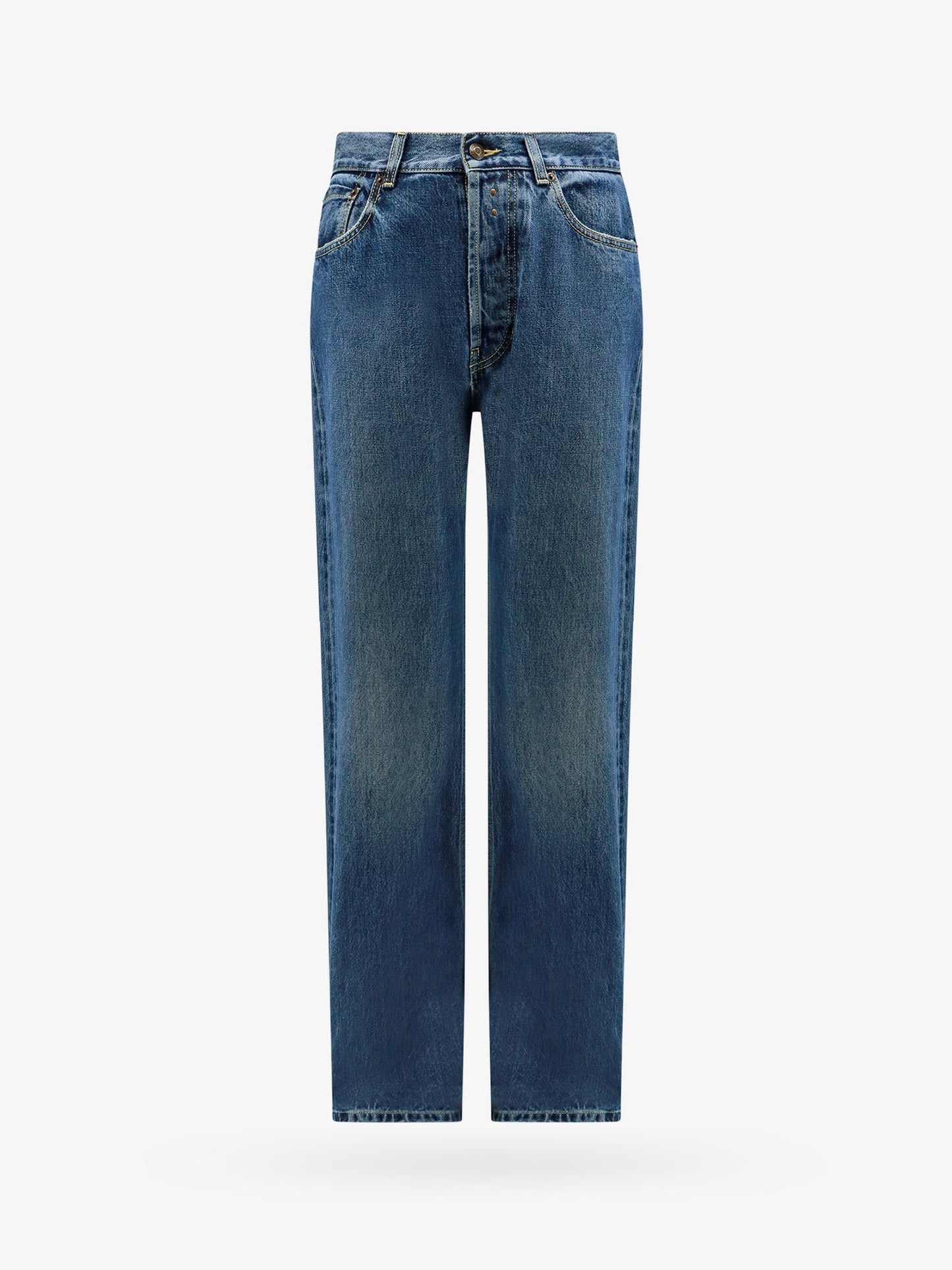 Cotton jeans with leather logo patch