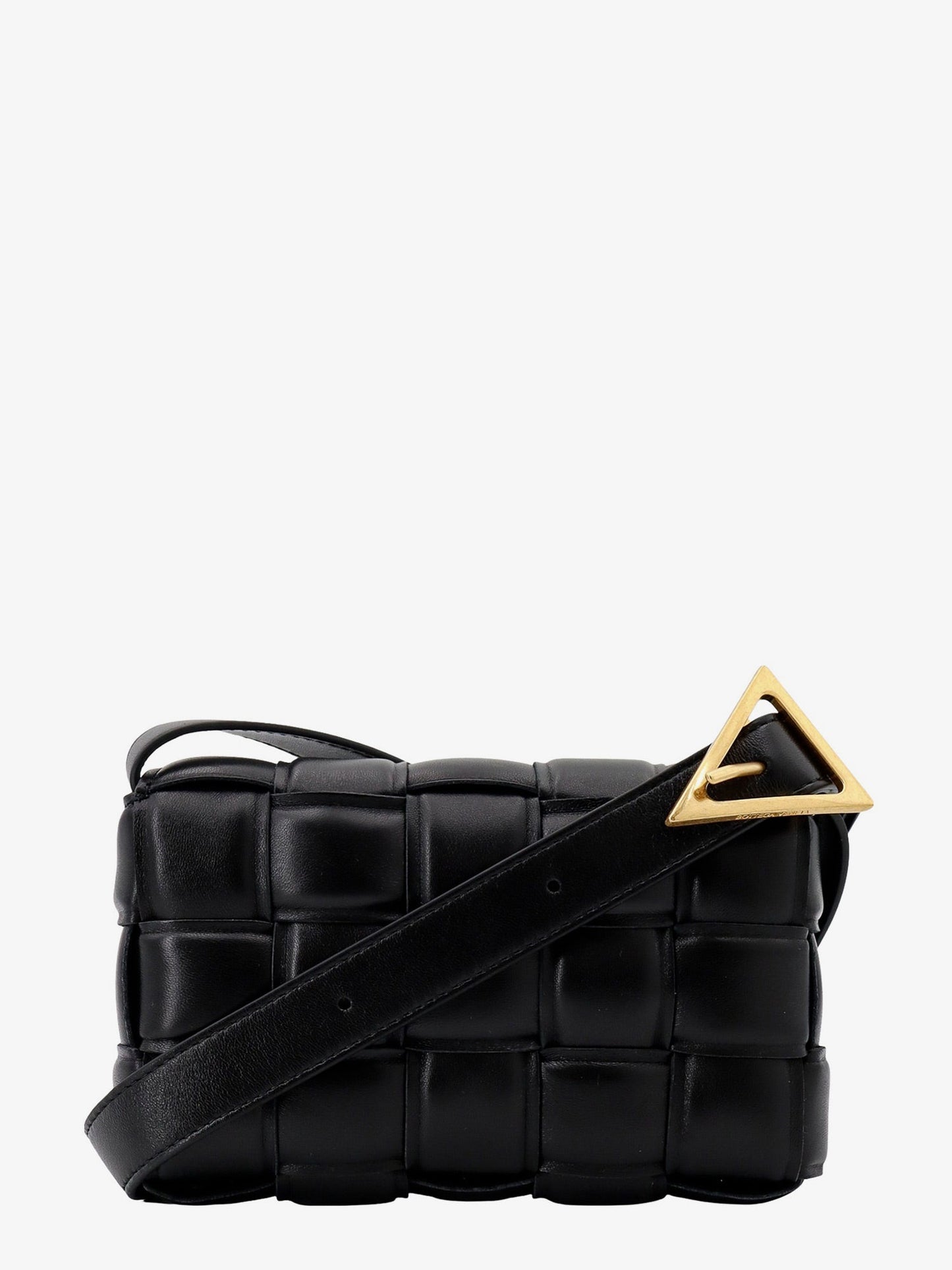 Padded leather shoulder bag with intrecciato motif