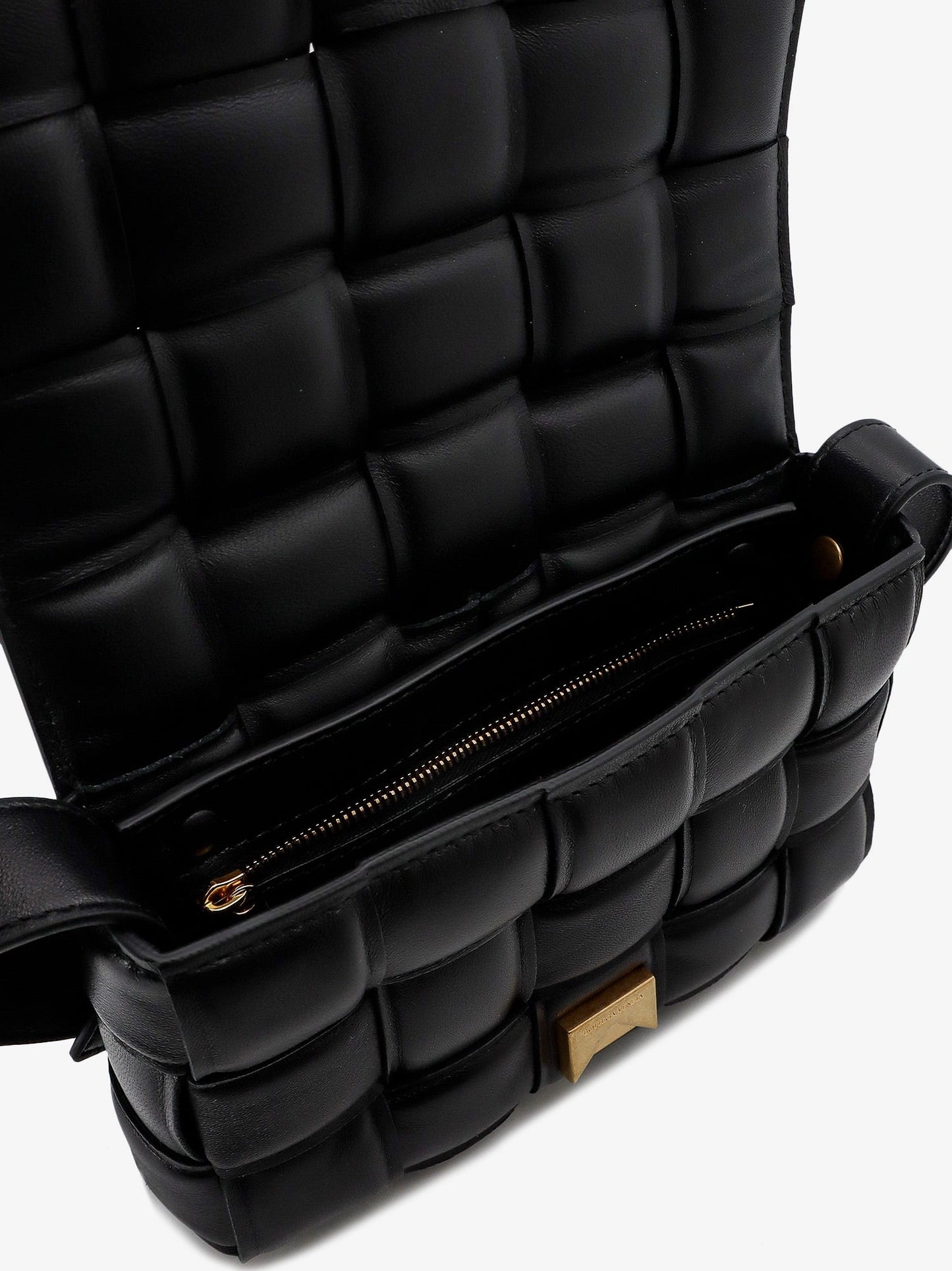 Padded leather shoulder bag with intrecciato motif